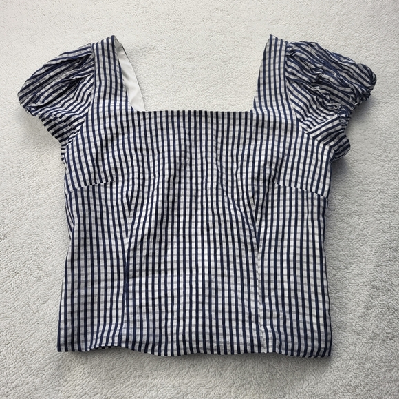 Gianni Bini Tops - Gianni Bini Blue Gingham Side Zip Crop Top Women's Size 2